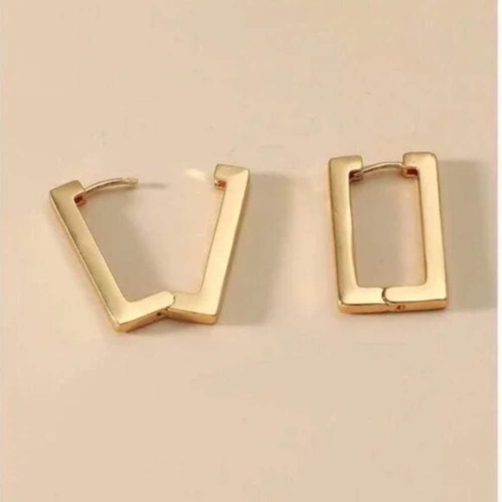 Gold Rectangular Hoop Earrings - image 2